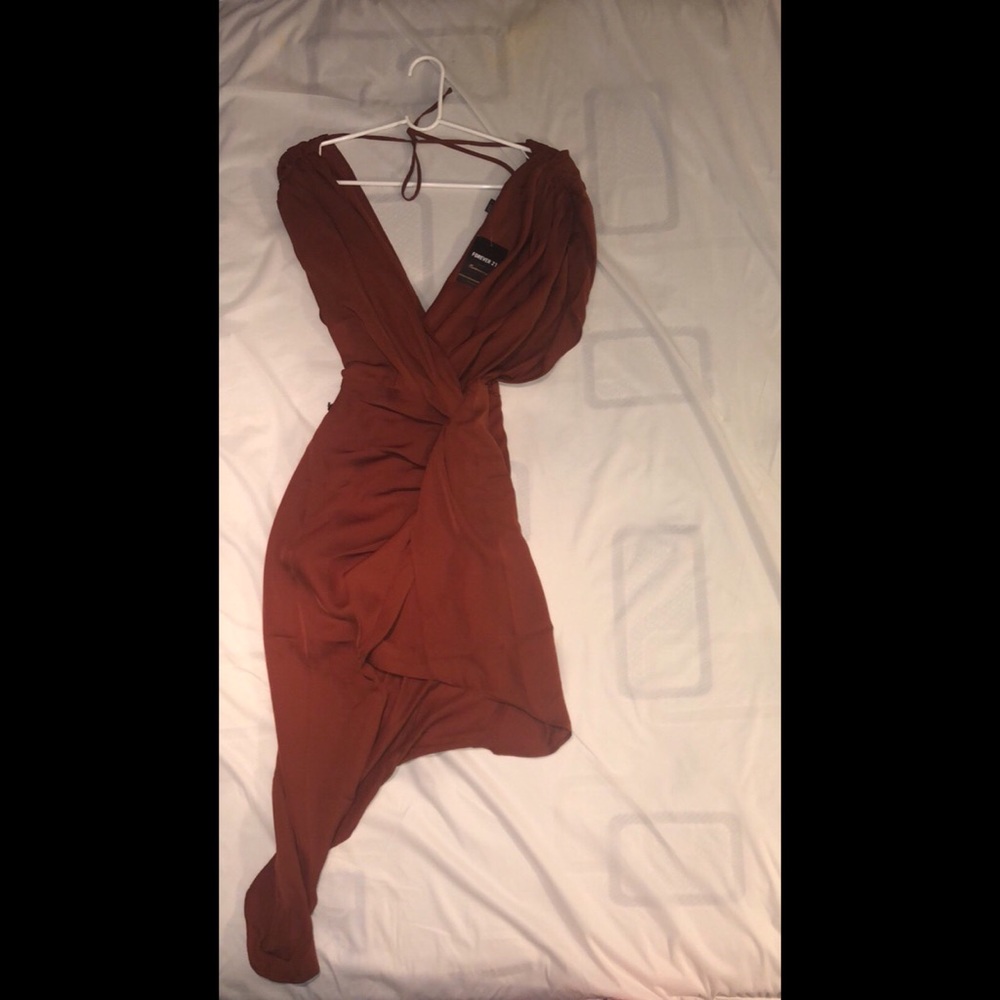 Chestnut Twist-Front Surplice Dress